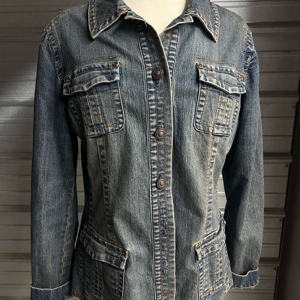 Y2K Tapemeasure Vintage Denim Jacket Tailored Waist with Breast Pockets